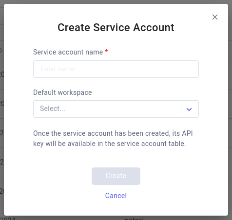 Comet Admin Dashboard - Service Accounts creation