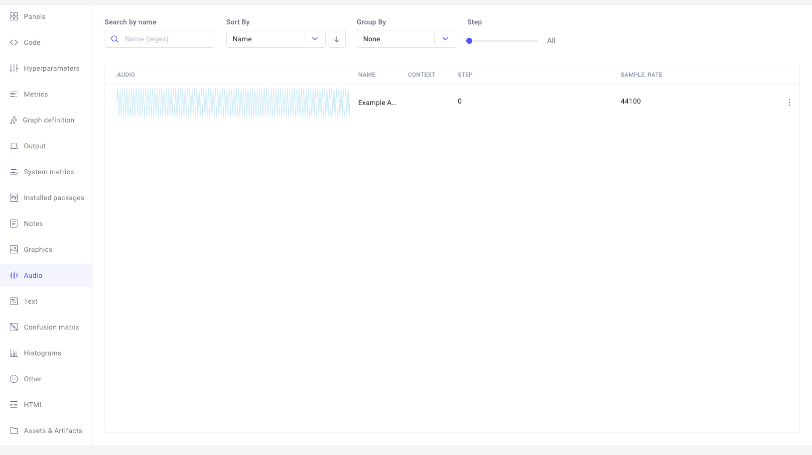 Example of Audio tab