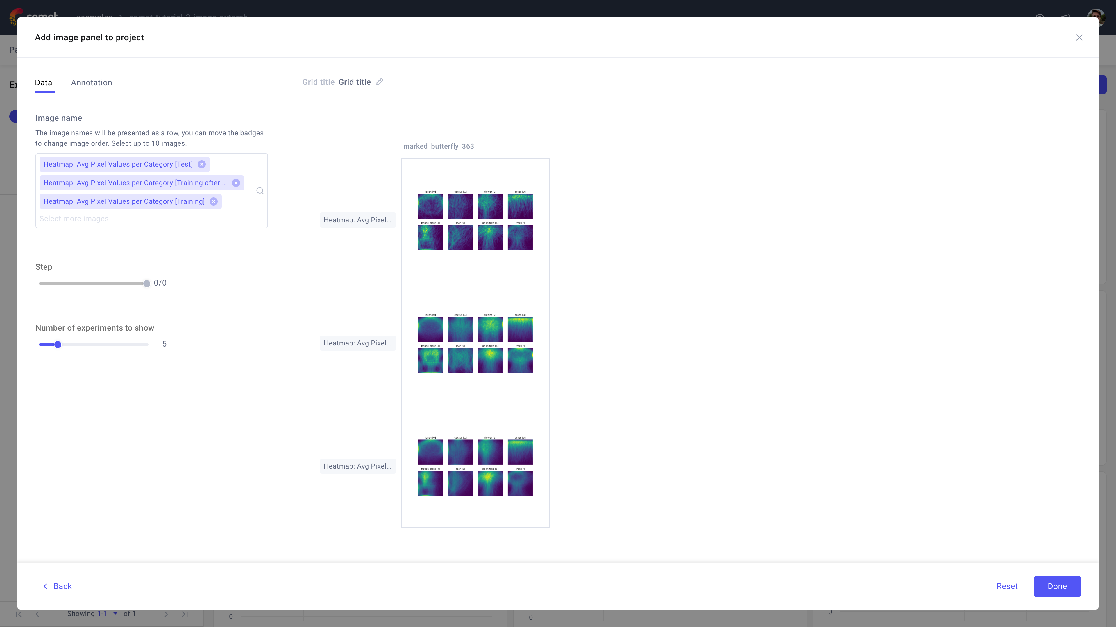 Comet Experiment Management - Image panel