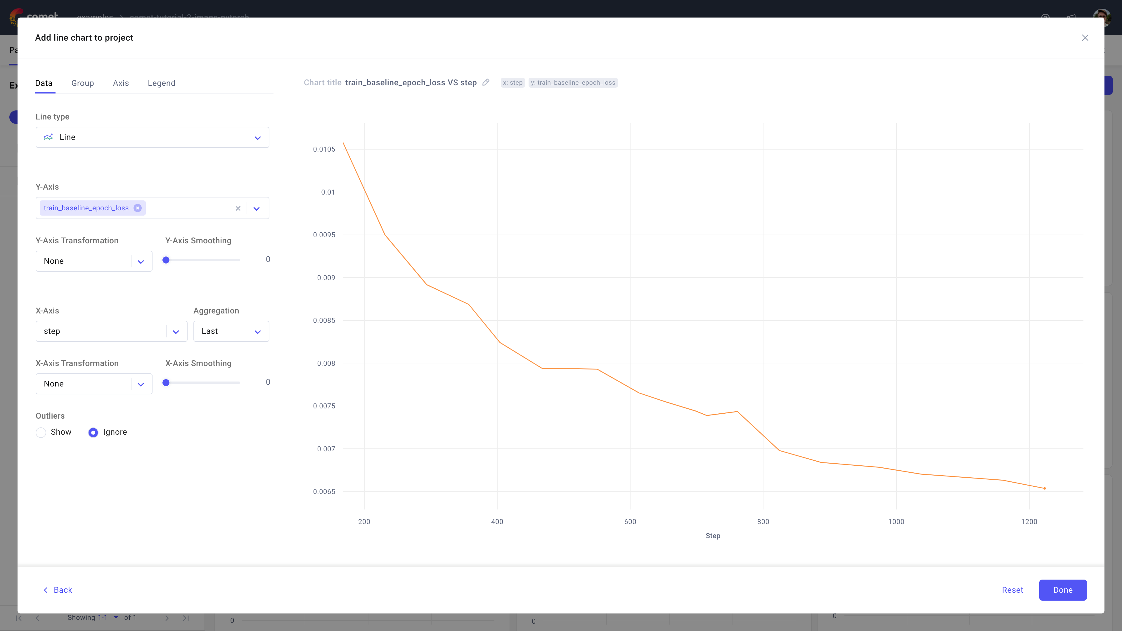 Comet Experiment Management - Line chart