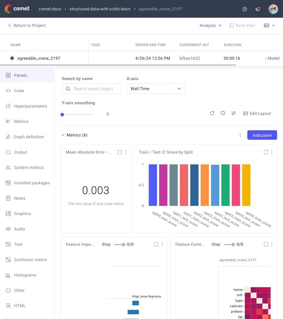 Example Single Experiment page